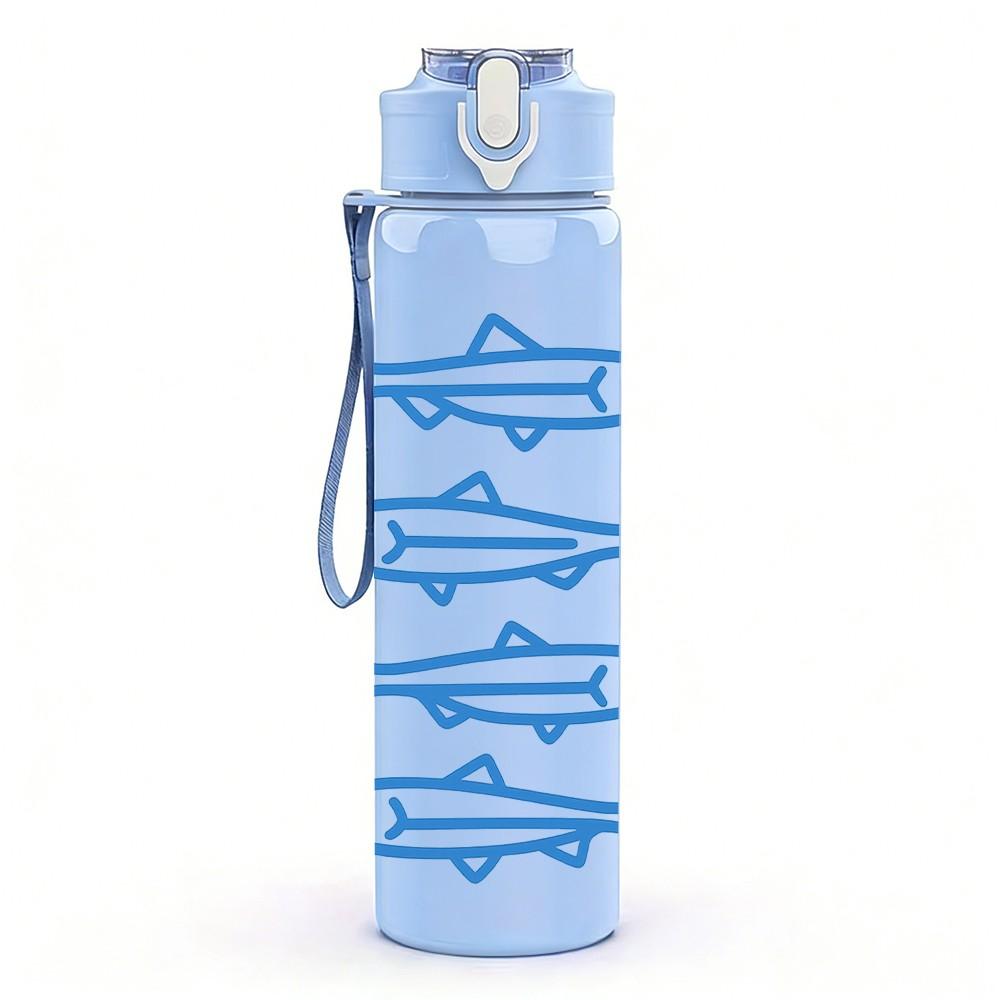 1PC Four Blue Fish Repeat Layout 750ml Color Plastic Sports Water Bottle Leakproof Flip Straw Lid For Sports Office Home Use