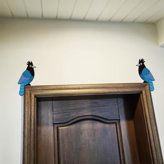 1 Pair Tropical Parrot Door Topper Wooden Blue Bird Door Frame Decoration Rustic Window Corner Wall Art for Home Bathroom Bedroom Office