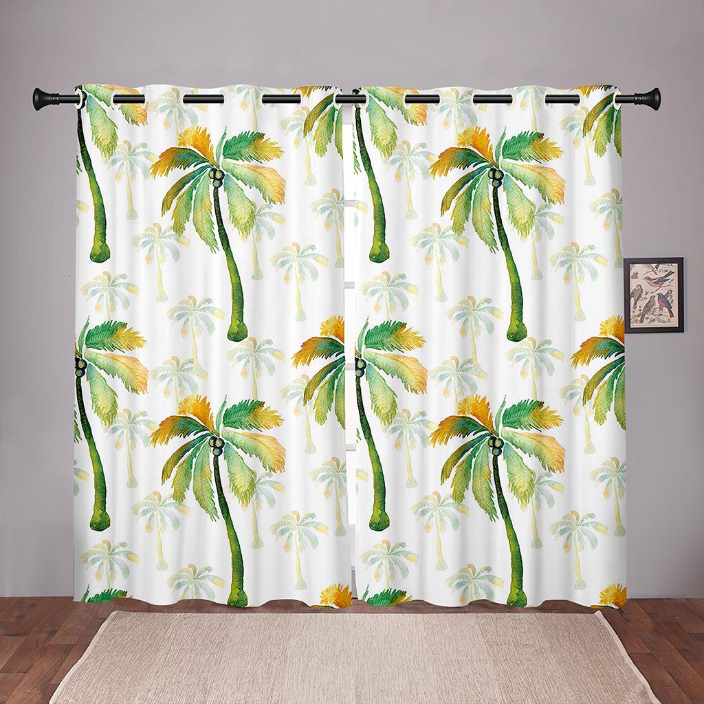 Kokospalmenpflanze Bunte Verdunklungsvorhänge für Kinder Kinderzimmer Wohnzimmer Schlafzimmer Badezimmer Küche Tür 2 Stück Haken