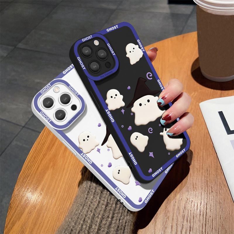 For iPhone 16 15 14 Pro Max Redmi Note 13 12 Pro Samsung S25 S24 Ultra A13 A14 A15 A16 Funny Ghost Design Soft Full Lens Camera Protect Case