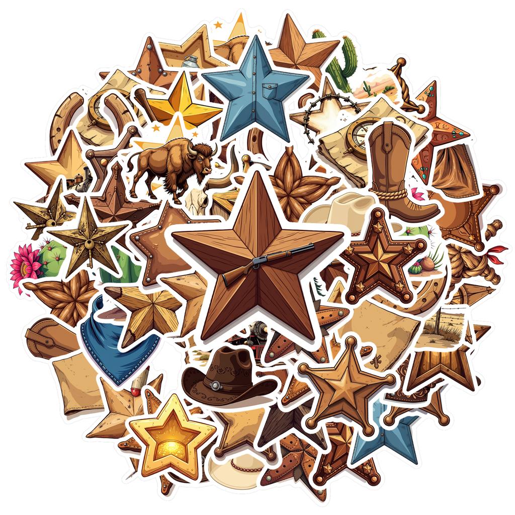 35pcs-150pcs Western Western Decals Vintage Star Star Sticker Pack Cowboy Stickers For Phone Laptop