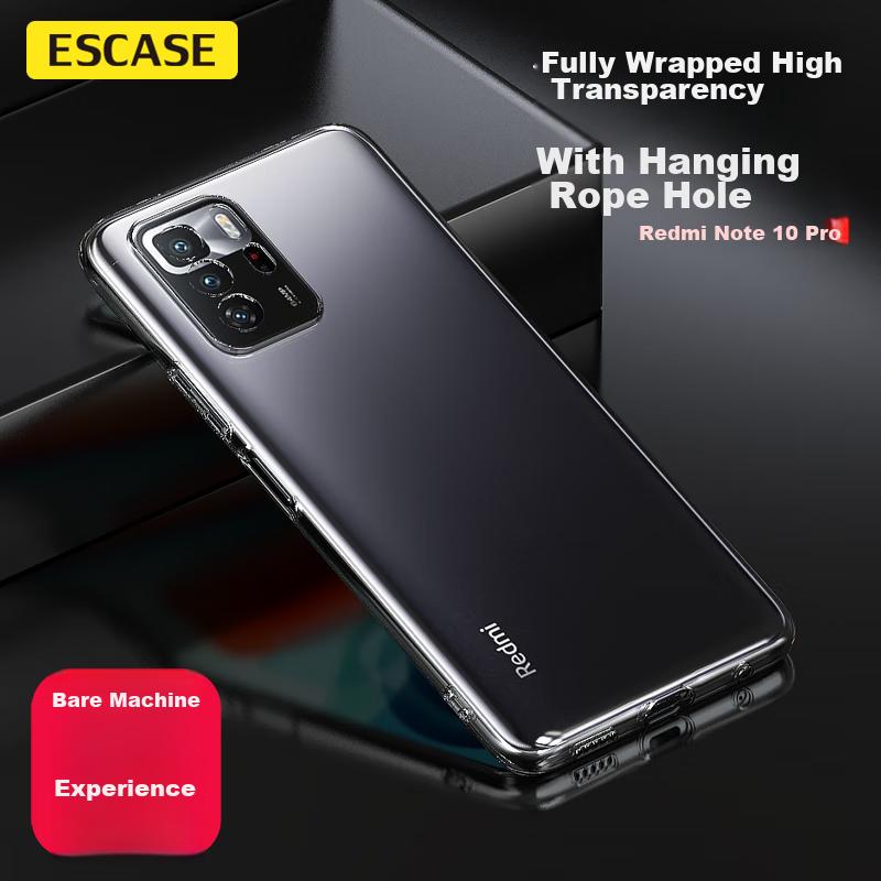 ESCASE Redmi Note 10 Pro Phone Case, Shockproof Full Coverage/soft Ultra-Thin Silicone (With Lanyard Hole), Transparent Soft Case