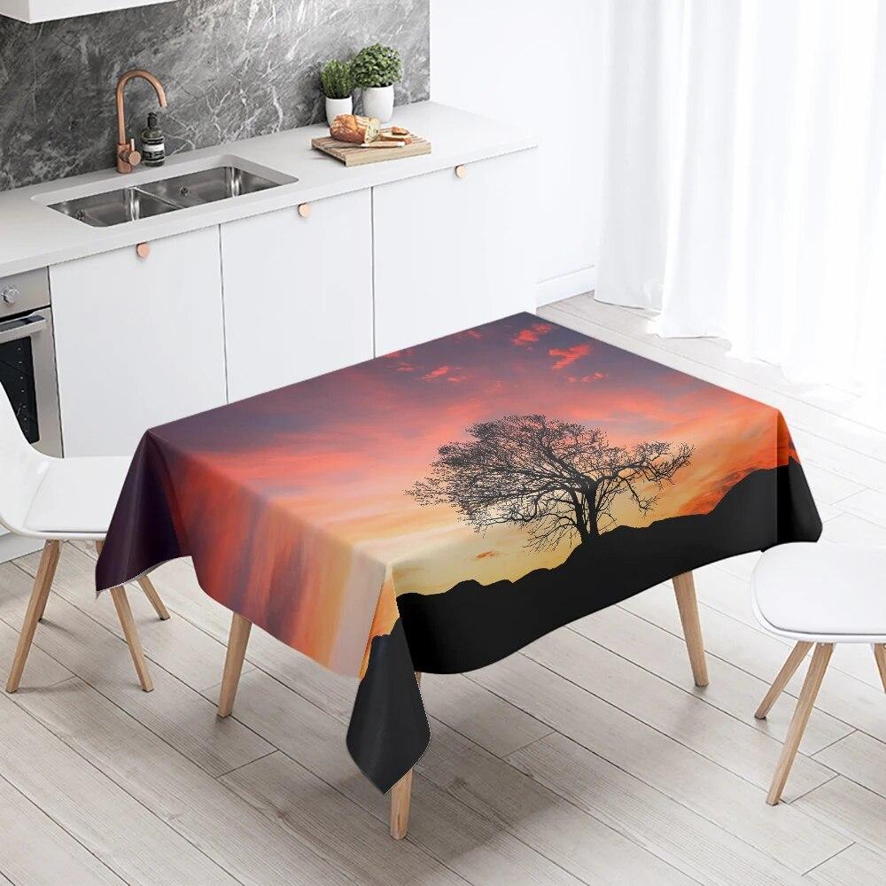 Sunset  Scenery Printed Table Cloth Camping Picnic   Stain Resistant Waterproof Kitchen  Home Decoration