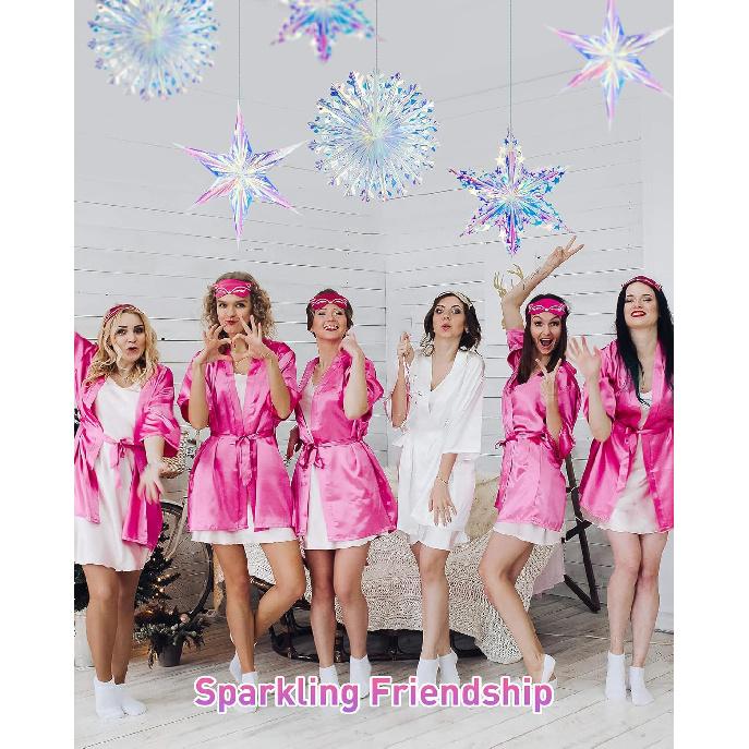 3PCS Iridescent Decoration Ornaments Hanging Decorations, Iridescent Snowflakes Fan, Starry Snowflake, Hexagram Stars Garland for Home Decorations