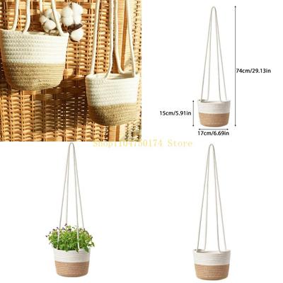 Handgeflochtener Hängepflanzer Pflanzenkorb mit Jute-Baumwollschnur Indoor-Blumentopf Makramee-Aufbewahrung Heimdeko Top-Angebot