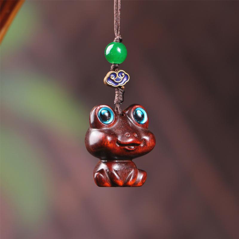 Big-Eyed Frog Pendant Charms: Red Sandalwood, Agarwood, Green Sandalwood Keychains