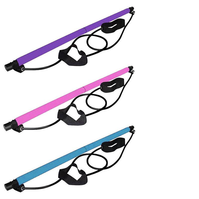 Pilates Bar with Resistance Band  Adjustable Exercise Stick Home Gym