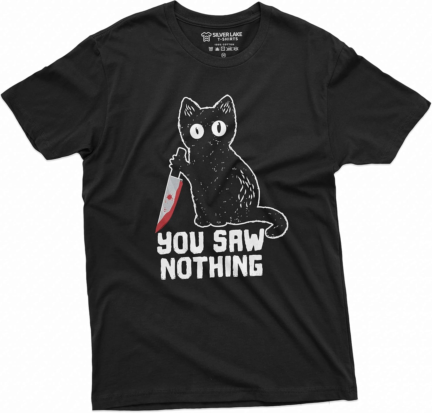 

Men s Funny Cat T-Shirt You Saw Nothing cat with Bloody Knife Halloween Humorous cat tee Shirt 5XL різнокольоровий