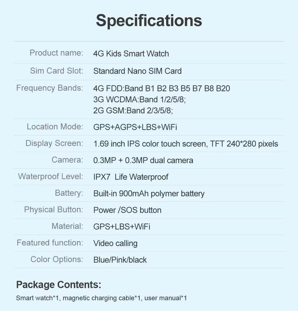 D35 Hot Sale Dual Cameras 4G Kids Smart Watch with Calling Lbs SOS Wifi Location Video 1.69 Large Screen Smart Watches for Kids