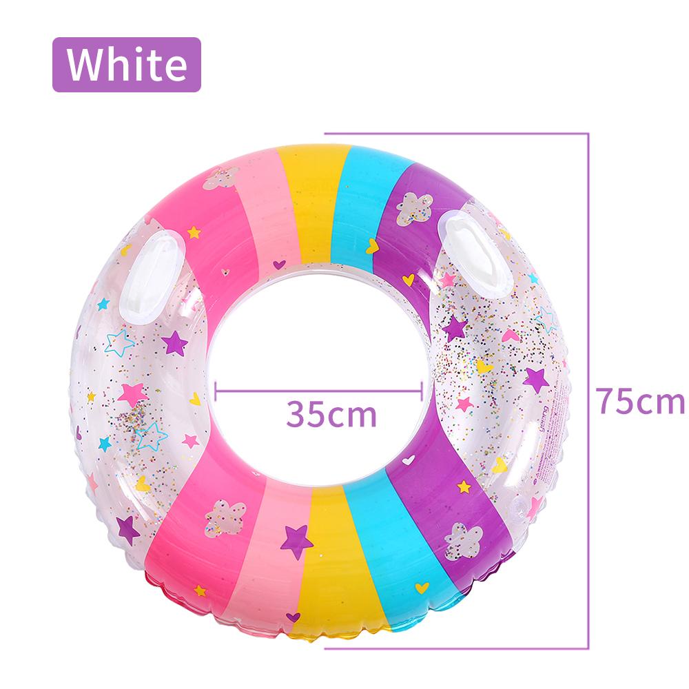 Rainbow Glitter Swim Ring, Inflatable Pool Float with Handles for Adults & Kids