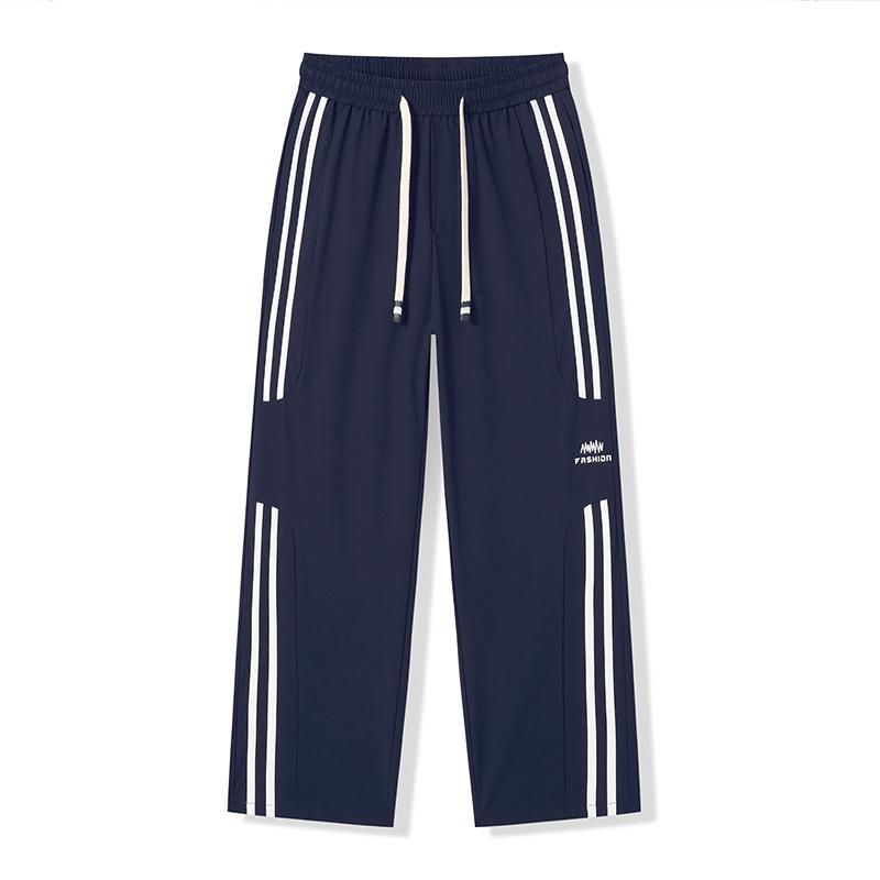 Amerikaans trendy merk gestreept splicing sport casual broek heren trend veelzijdig los recht dun sneldrogend broek