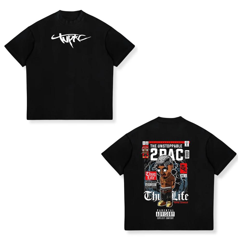 Camiseta Oversized com Manga de Rap Singer Tupac 2pac Hiphop Streetwear Moda Verão 2025 Unissex e Feminina Infantil Algodão