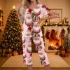 Women's Casual Christmas Print Two-Piece Outfit with Short Sleeve Top and Pants