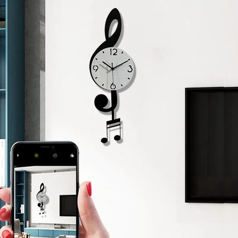 Creative Fashion Music Symbols Living Room Swing Wall Clock Home Decoration Simple Clock Modern Design Silent Swing Wall Clock