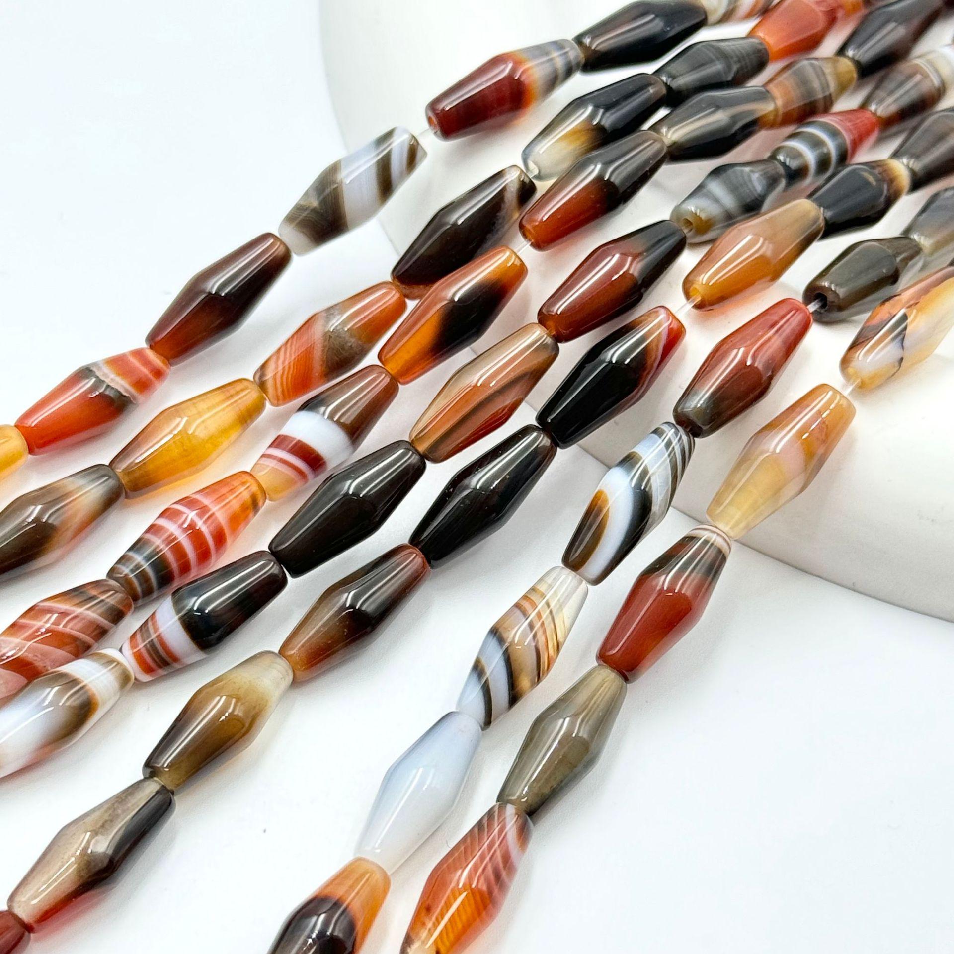 Silk-Wrapped Agate Pointed Rice Beads for DIY Tibetan Bracelets, Necklaces, Prayer Beads & Jewelry Accessories