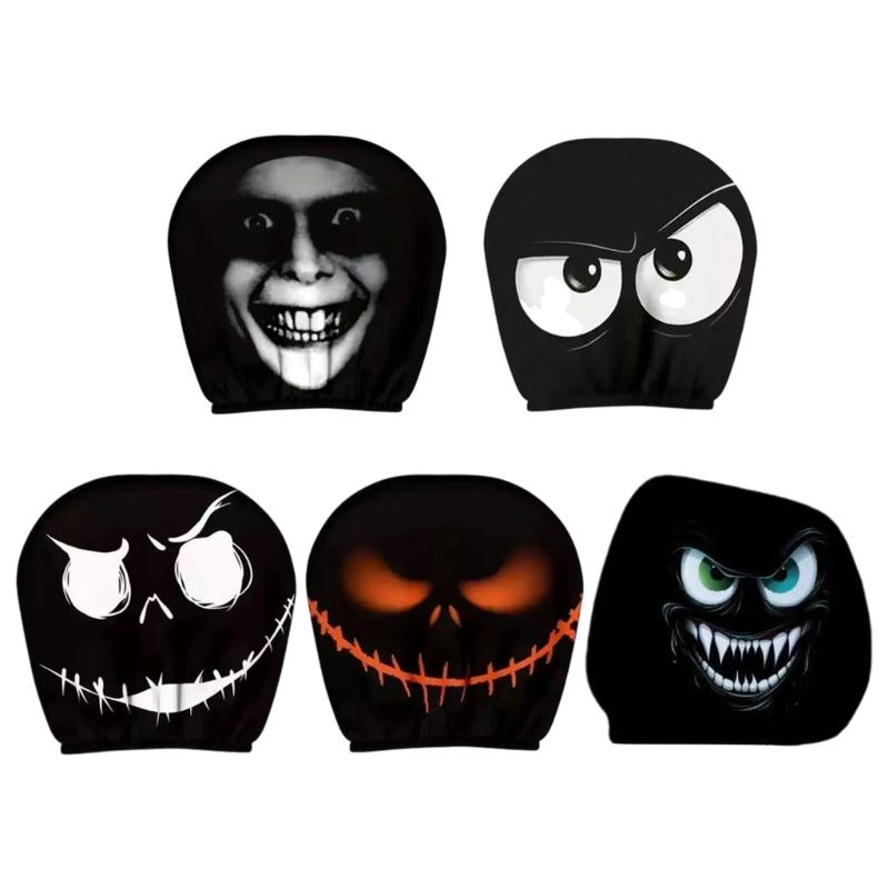Halloween Ghostly Design Car Headrest Covers Soft Fabric Protectors For Car Interior Accessories Machine Washable 1 Pair
