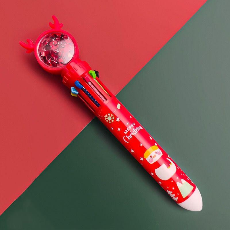 Christmas Cute Multicolor 10-in-1 Cartoon Ballpoint Pen – Student's Creative Multifunctional Oil Pen