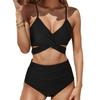 Solid color strappy high waist sexy bikini split swimsuit swimsuit