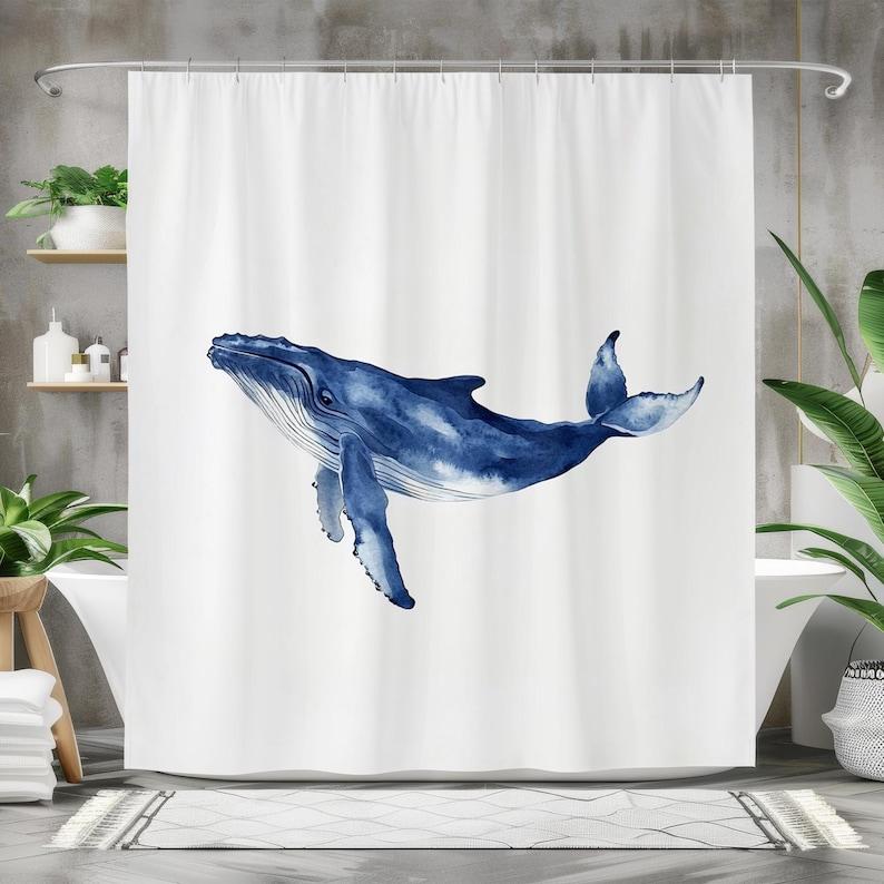 

Watercolor Whale Shower Curtain With Coastal Marine Art Design, Minimalist Ocean Bathroom Decor For Nautical Theme W60H190(CM)-1 Pcs