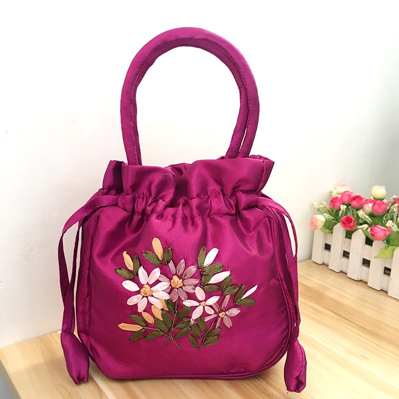 Bolso Cubo Vintage Bordado Étnico con Cordón 2025 para Mujer - Bolso de Tela Hecho a Mano para Teléfono Móvil y Almacenamiento