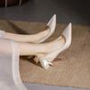 Maogu Satin Rhinestone Crystal Shallow Pumps Stiletto High Heel Luxury Women's Shoe 2024 Spring White Women Bridal Wedding Shoes