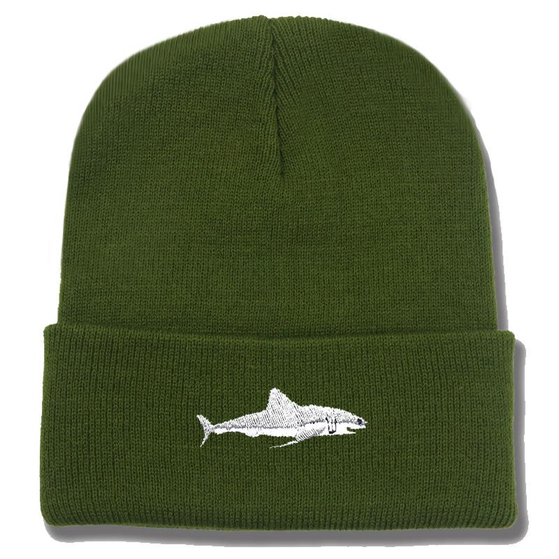 Shark Embroidery Knitted Beanie with Ear Protection for Autumn/Winter - Unisex Casual Hat