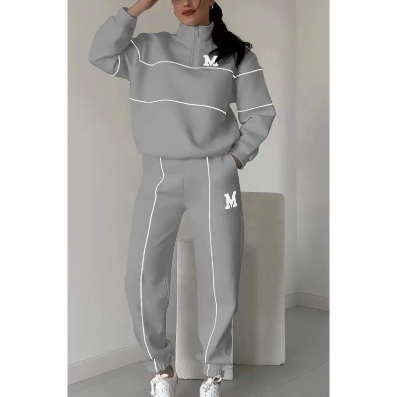 Spring and Autumn Sweater Letter Long Sleeve Pants Casual Sports Suit Wholesale Large Size