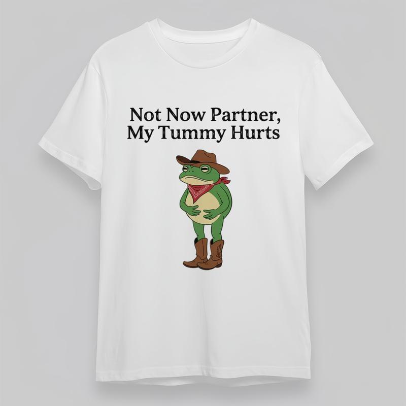 Women's Plus Size Comfortable T-Shirt Cowboy Frog Tummy Ache Humor Graphic Tee