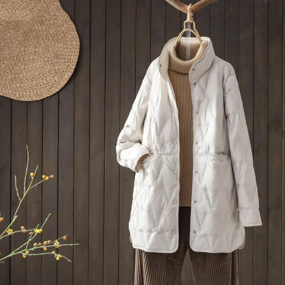 Autumn Winter Women Ultralight Long White Duck Down Jacket Female Single-Breasted Double Sided Puffer Jacket Women