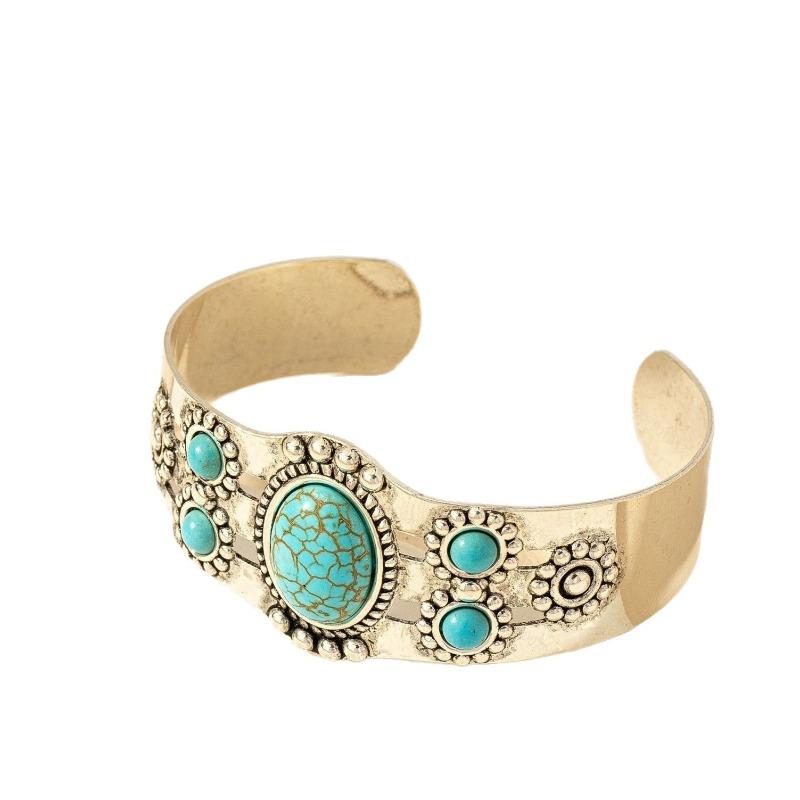 Vintage Court Style Turquoise Bracelet Women's Japanese and Korean Ins Style Niche Sense Fashion Open Hand Jewelry