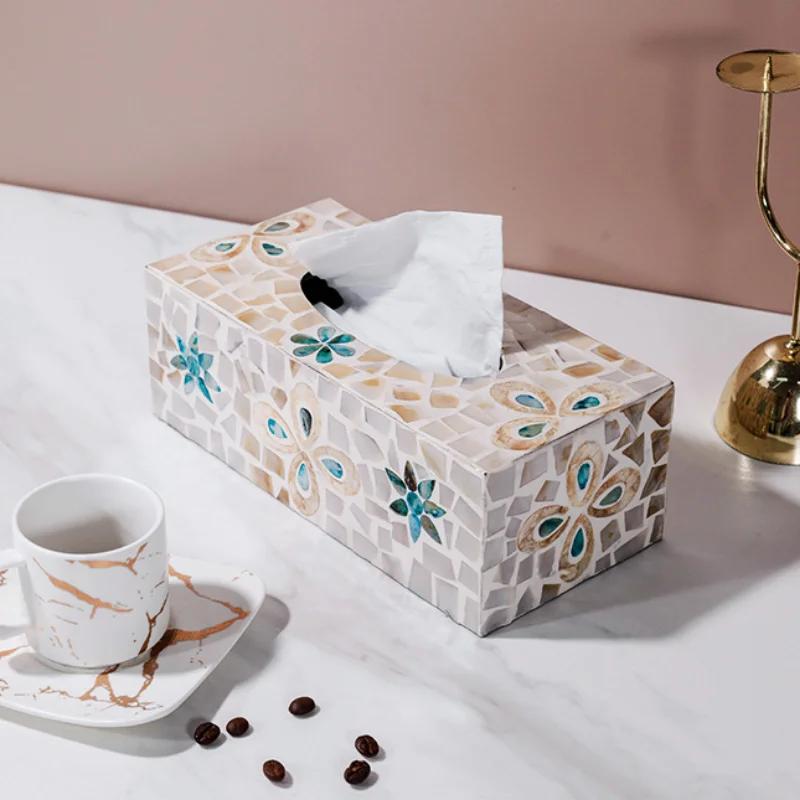 Nordic Colorful Tissue Box Handmade Mother-of-pearl Pumping Paper Home Living Room Coffee Table Storage Supplies