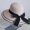 Hollow edge lace bow fashion seaside vacation bucket hat women outdoor sun protection straw hat sun hat summer