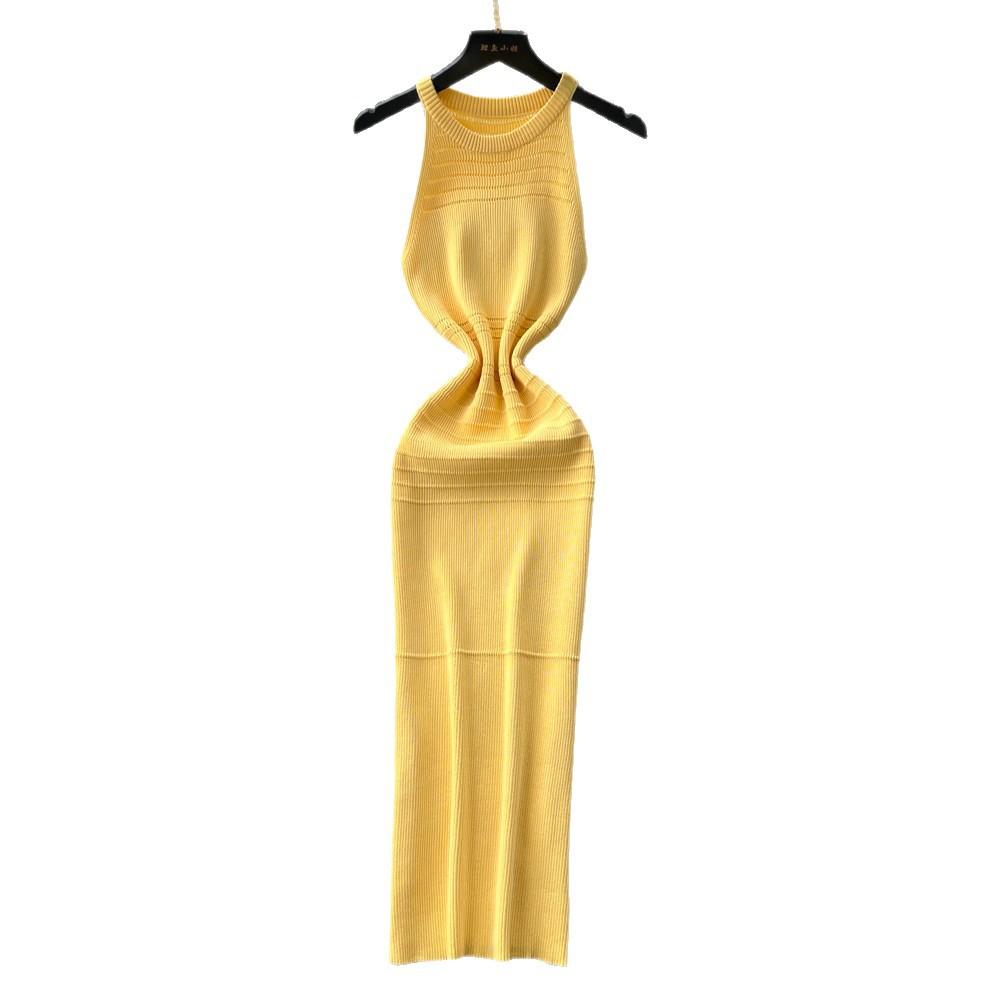 Sleeveless knitted temperament dress women's summer high waist slim figure A-shaped skirt commuter versatile vest skirt