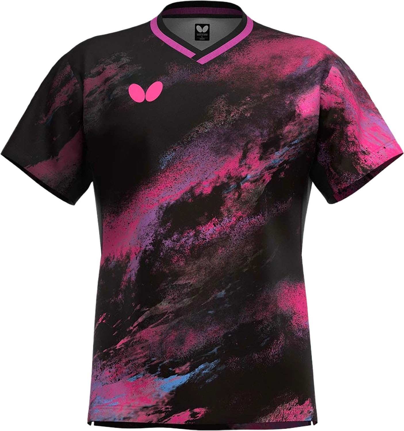 Butterfly Men's Black Table Tennis Game Euphinia Jtta Size 47880 Shirt, Shirt, Moisture-Wicking, Quick-Drying, Stretchable, Approved, Unisex, L,