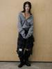 Whole Paper Off-Shoulder Ruffle Neck Cardigan (Charcoal Gray)