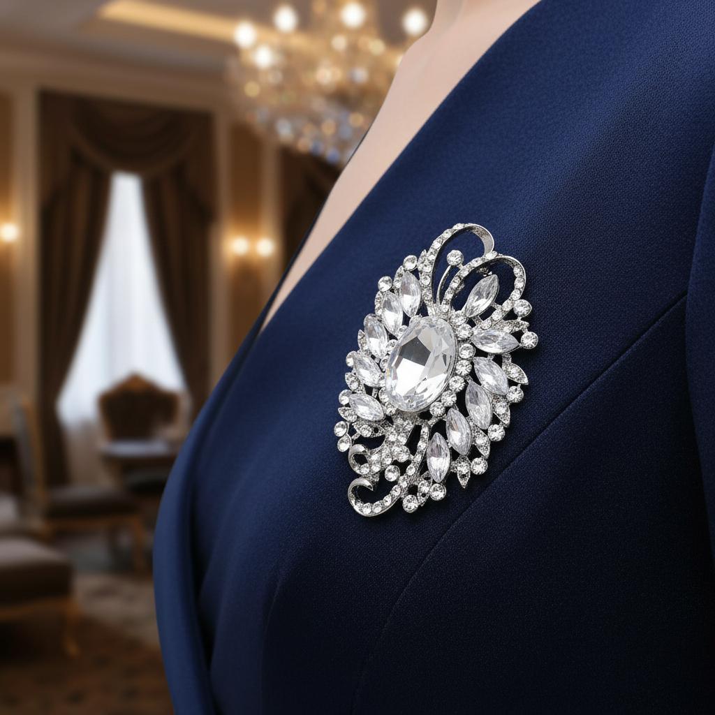 Alloy Rhinestone Brooch Pin With Zinc Alloy Glass Design For Wedding Party