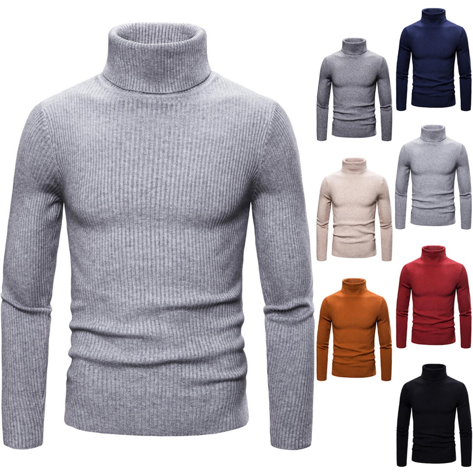

Men s High Stretch Bottoming Shirt High Lapel Knit Sweater Solid Color Sweater