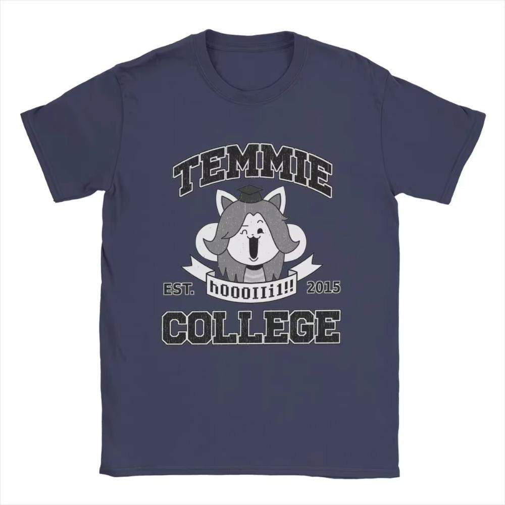 Temmie College Undertale T Shirt for Men Pure Leisure T-Shirt O Neck Game Tee Shirt Short Sleeve Clothes Adult