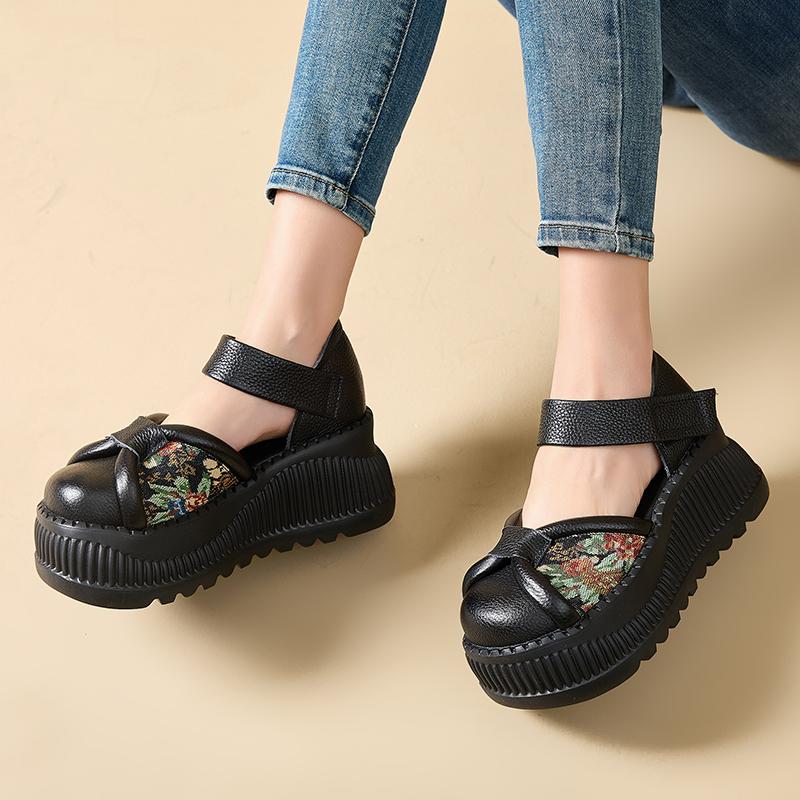 GKTINOO Retro Round Toe Thick Sole Sandals 2025 Summer New Genuine Leather Casual Women's Flat Platform Shoes