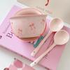 ZISIZ Pink Bow Ceramic Rice Bowl and Spoon Set
