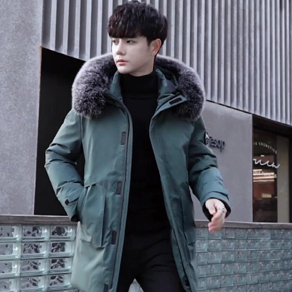 Long Men Windproof Down Jacket Coats Mens Warm White Duck Down Hooded Jacket Parkas Multi Pockets Overcoat Male Autumn Winter