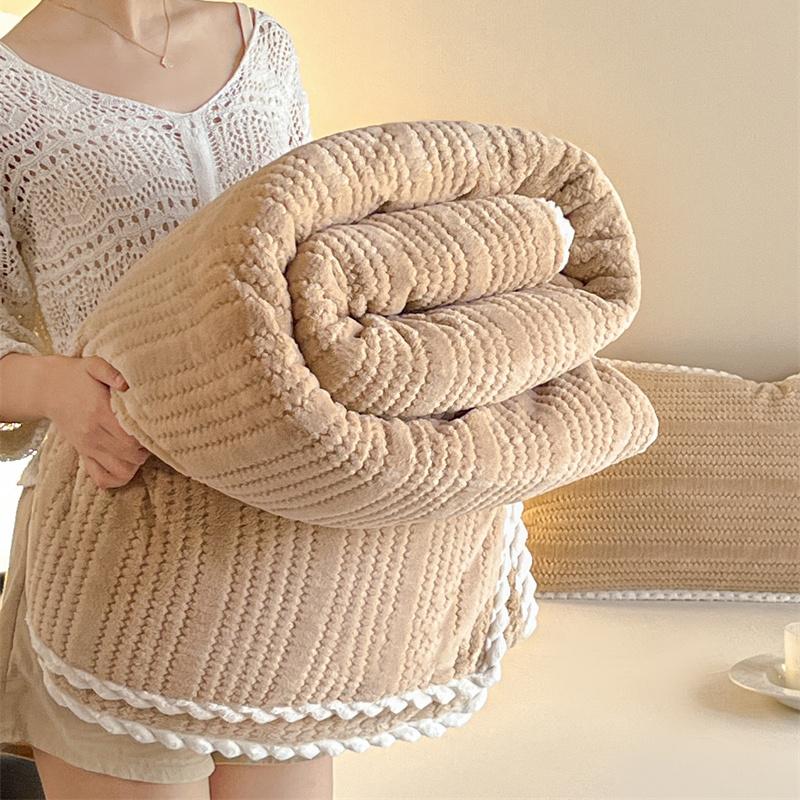 Soft Knitting Velvet Throw Blanket Lightweight Warm Thick Plush Blanket Bedspread All Season Solid Color Plaid for Sofa Bedroom