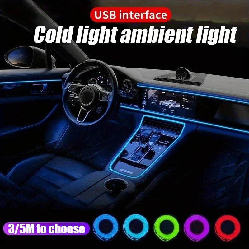 Wireless Automotive LED Ambient Light Strip, USB Powered Cold Light Interior Decor, No Wiring Needed for Car Center Control & Door Atmosphere Lighting