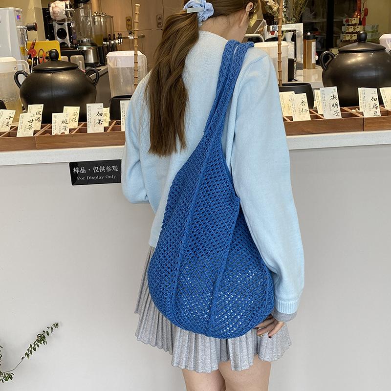 

Casual Beach Vacation Knitting Shoulder Bags for Women Large Capacity Ladies Shopping Tote Simple Hollow Design Female Handbags