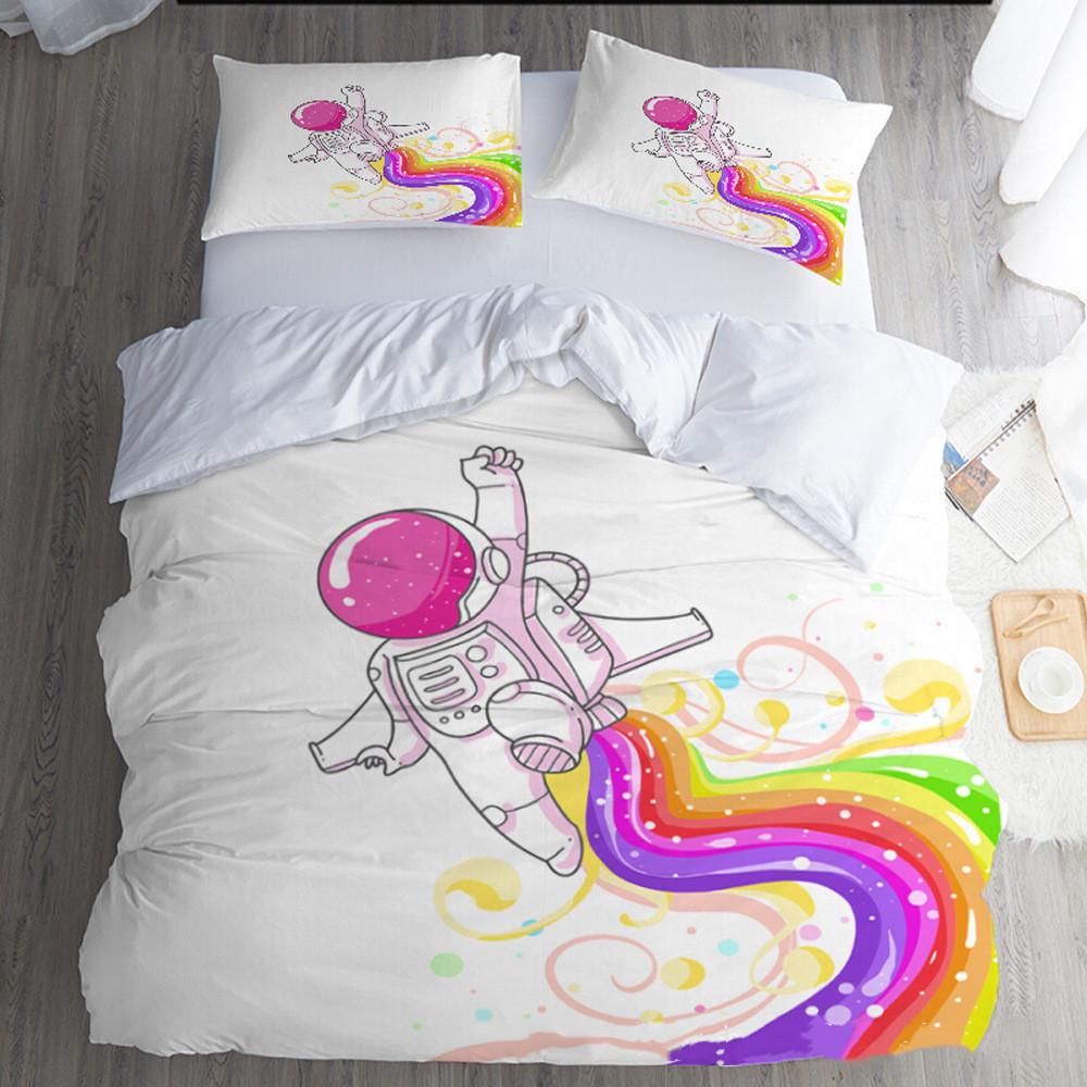 Kids Boys Duvet Cover Set Universe Astronaut Print Space Blue Bedding Set 1 Quilt Cover with Zipper Closure and 1 Pillowcase