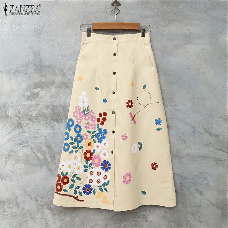 

ZANZEA Женские повседневные летние юбки свободного кроя с цветочным принтом M абрикосовый