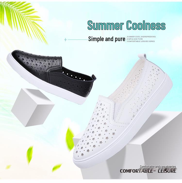 2025 Spring/Summer Women's Genuine Leather Cutout Breathable Slip-on Loafers