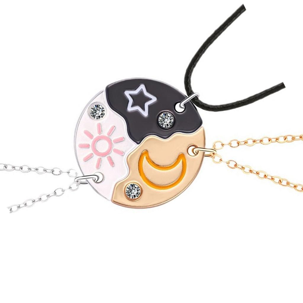 Stylish Sun Moon Star Pendant Necklace Set Decoration for Best Friend Couples Adjustable Chain Fashion Jewelry Gifts