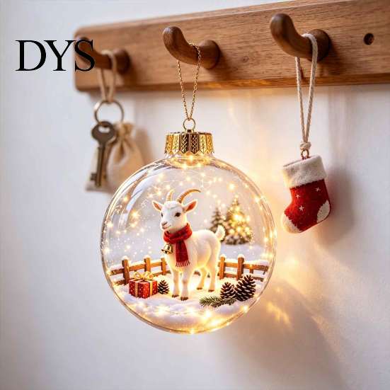 Transparent Holiday Bulbs 3D Christmas Animal Faux Crystal Ball Ornament, Lighted Acrylic Hanging Decor with Hedgehog Penguin Panda, LED Tree Pendant,