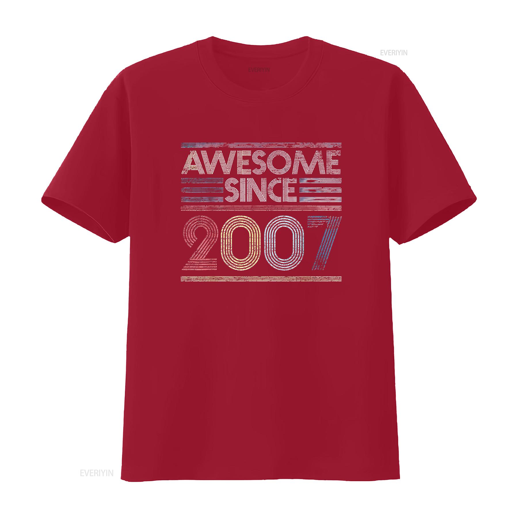 Женская винтажная футболка на 15-летие  Awesome Since 2007  Черная 2XL винтажная стираная дышащая стильная удобная унисекс S